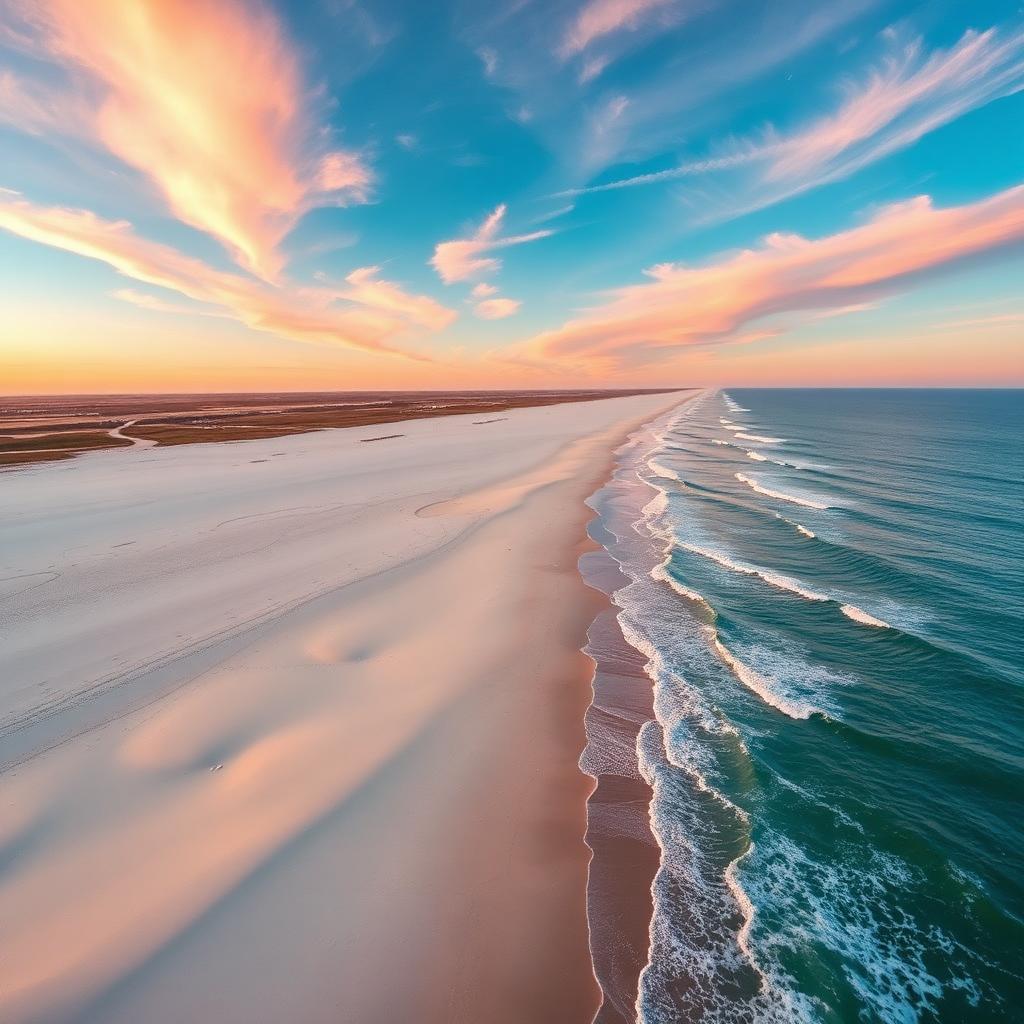 Empty Outer Banks beach at sunset with waves rolling in